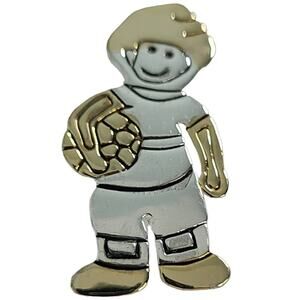 Vintage 1990s Rugby Player Boy Brooch Pin Silver & Gold Tone 1.5" NEW Oldstock